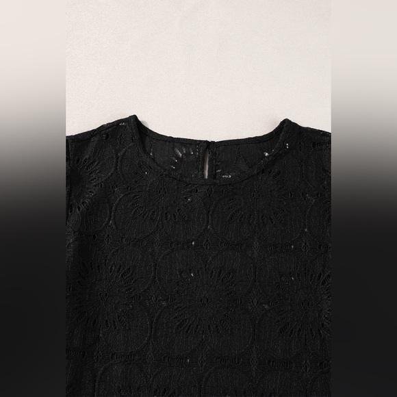 Black Flower Eyelet Jacquard Keyhole Flounce
Sleeve Top Bohemian Blouse - Picture 2 of 9